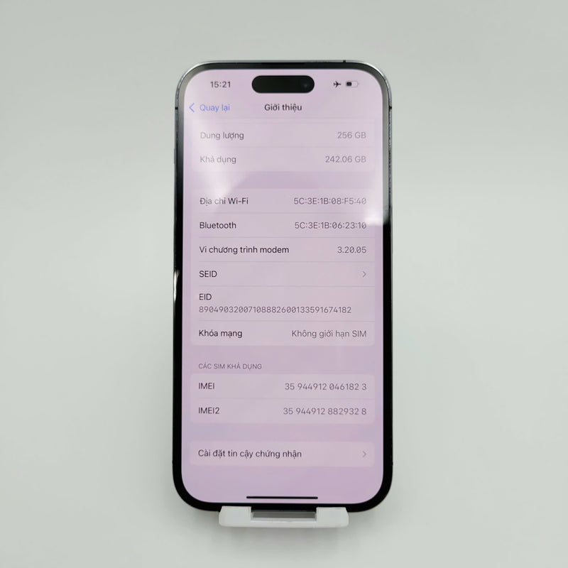 iPhone 14 Pro 256GB Tím 98% pin 100% Máy đã trả hết tiền mạng dùng như Quốc tế Apple (Đã thay pin - Đốm camera 3x, xước màn) - HH1823