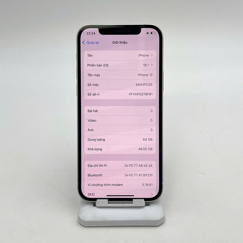 iPhone 12 64GB Trắng 98% pin 92%  Máy đã trả hết tiền mạng dùng như Quốc tế Apple  - HH7322