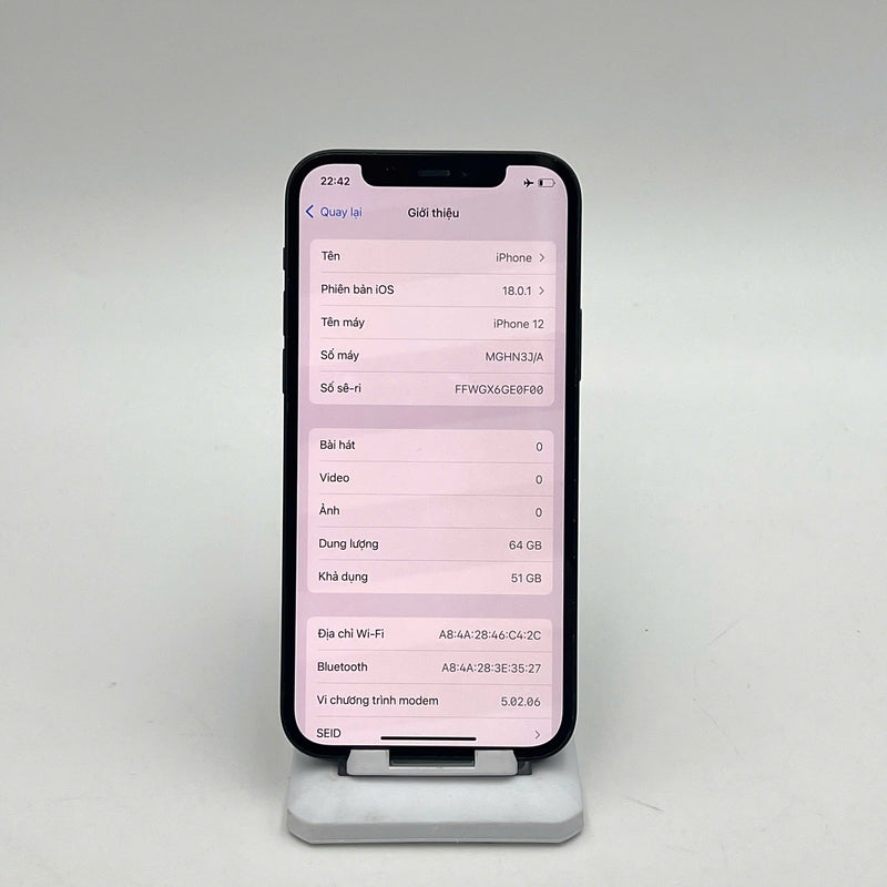 iPhone 12 64GB Đen 98% pin 86%  Quốc Tế Apple (ám viền) - HH1219