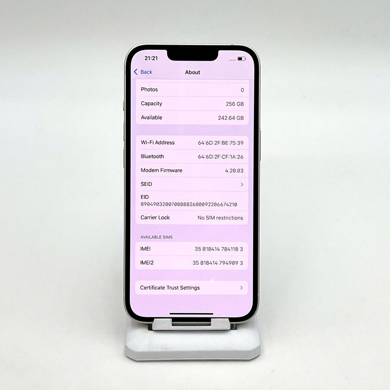 iPhone 13 256GB Trắng 98% pin 100% Máy đã trả hết tiền mạng dùng như Quốc tế Apple (Đã thay pin) - HH1183