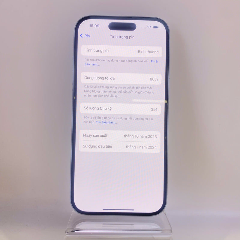 iPhone 15 256GB Xanh Dương 98% pin 86% Quốc tế Apple - HH6878