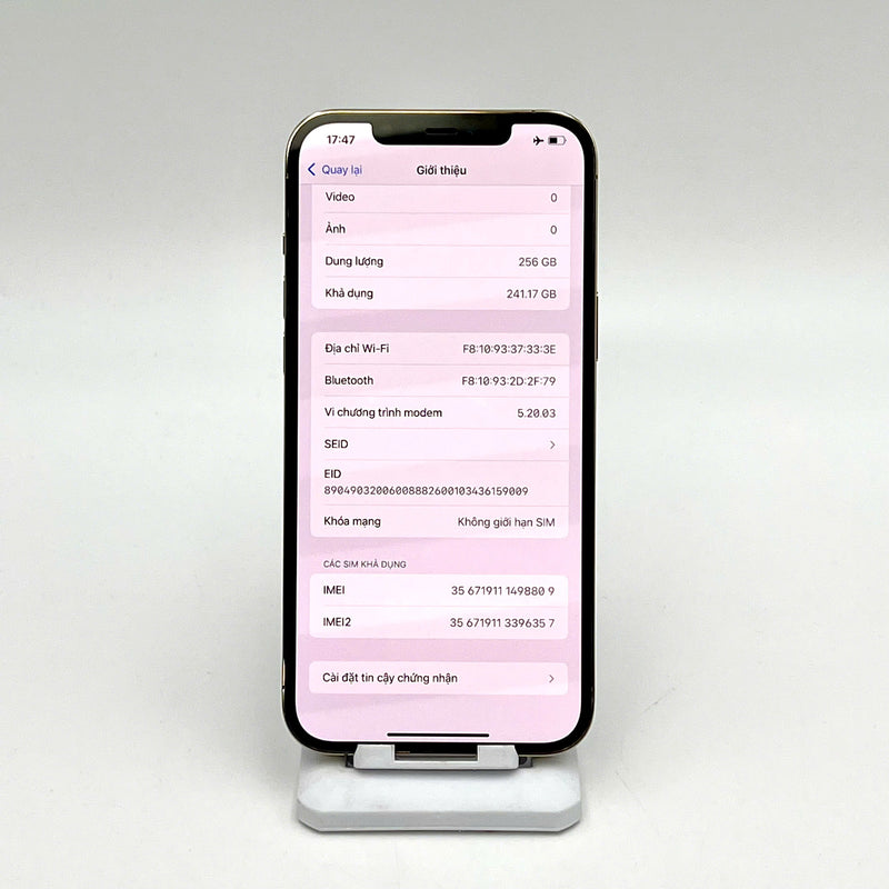iPhone 12 Pro Max 256GB Vàng 98% pin 100% Máy đã trả hết tiền mạng dùng như Quốc tế Apple (Đã thay pin - Đốm camera 0.5x)