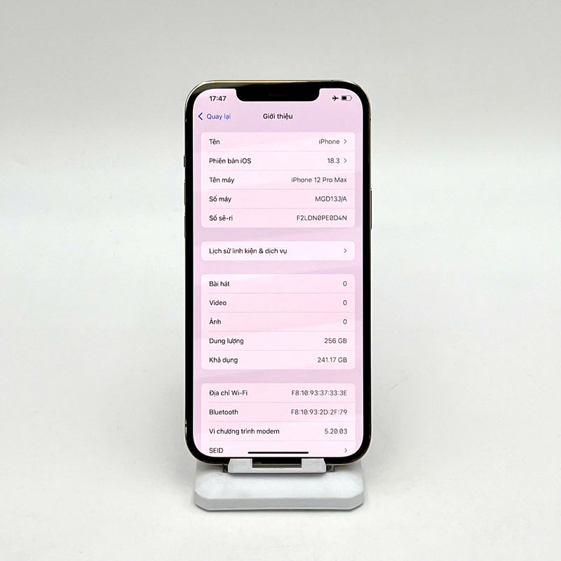 iPhone 12 Pro Max 256GB Vàng 98% pin 100% Máy đã trả hết tiền mạng dùng như Quốc tế Apple (Đã thay pin - Đốm camera 0.5x)