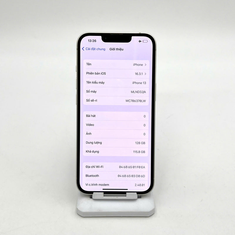 iPhone 13 128GB Trắng 98% pin 85%  Quốc tế từ AU (Không dùng sim AU - màn xước,viền cam xước,viền xước) - HH1202