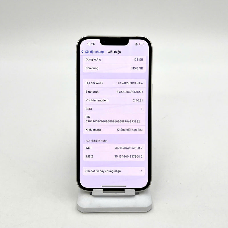 iPhone 13 128GB Trắng 98% pin 85%  Quốc tế từ AU (Không dùng sim AU - màn xước,viền cam xước,viền xước) - HH1202