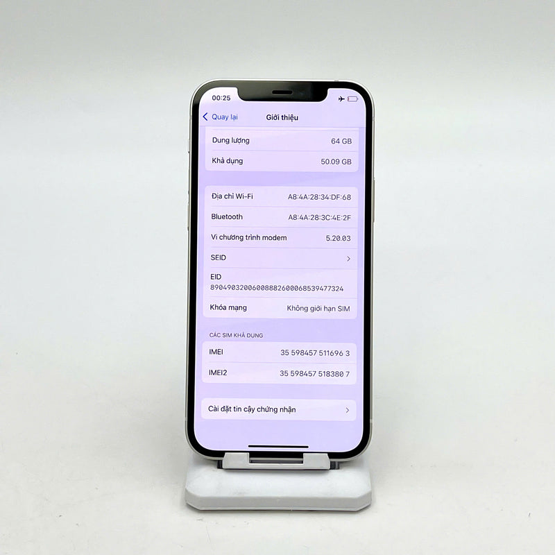 iPhone 12 64GB Trắng 98% pin 88%  Máy đã trả hết tiền mạng dùng như Quốc tế Apple  - HH6963