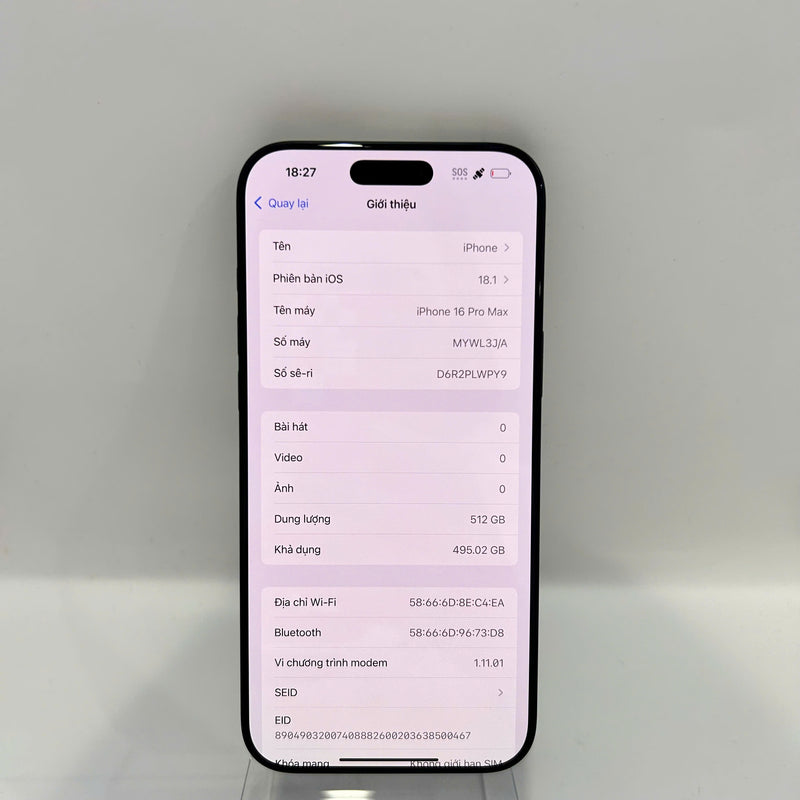 iPhone 16 Pro Max 512GB Đen 99% pin 100% Quốc tế từ DCM (Không dùng sim DCM - sạc 14 lần) - HH4182