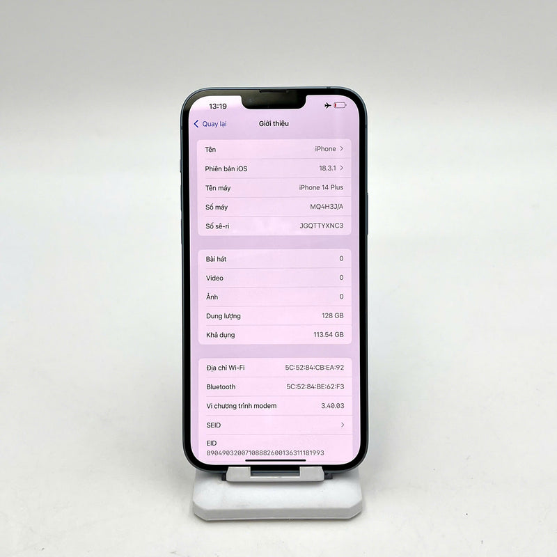iPhone 14 Plus 128GB Xanh 98% pin 100% Quốc Tế Apple ( Đã thay pin- Viền camera,viền máy xước ) - HH4145