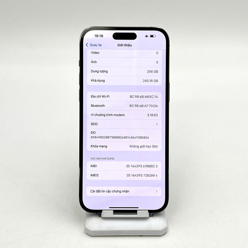 iPhone 14 Pro Max 256GB Tím 98% pin 87%  Quốc tế từ SB (Không dùng sim SB - Đốm camera 0,5x/3x) - HH8023