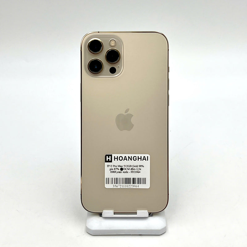 iPhone 12 Pro Max 512GB Vàng 98% pin 87% DBH Máy đã trả hết tiền mạng dùng như Quốc tế Apple (Đốm camera 2.5x, màn xước) - HH3964