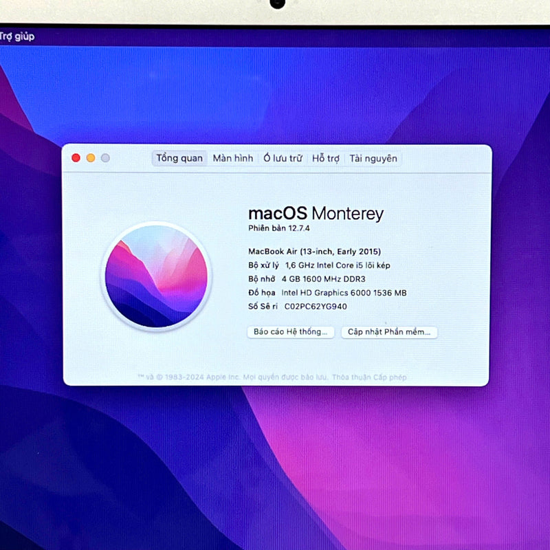 Macbook Air 2015 13in Bạc Intel Core i5 /RAM 4GB/ SSD 128GB  98% Sạc 110 lần BPTN (Xước mặt lưng)