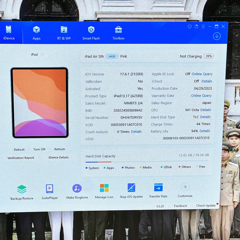 iPad Air 5 2022 10.9 in 64GB Hồng 5G + Wifi 98% pin 94% Từ SB