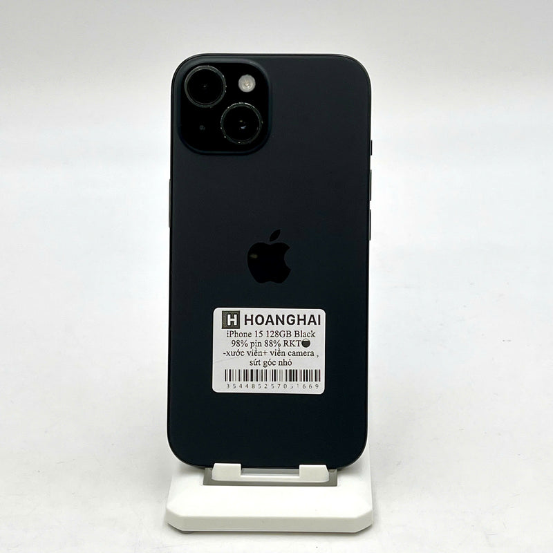 iPhone 15 128GB Đen 98% pin 88% Quốc tế từ RKT (Không dùng sim RKT- Xước viền - Xước viền camera, sứt góc nhỏ) - HH1669