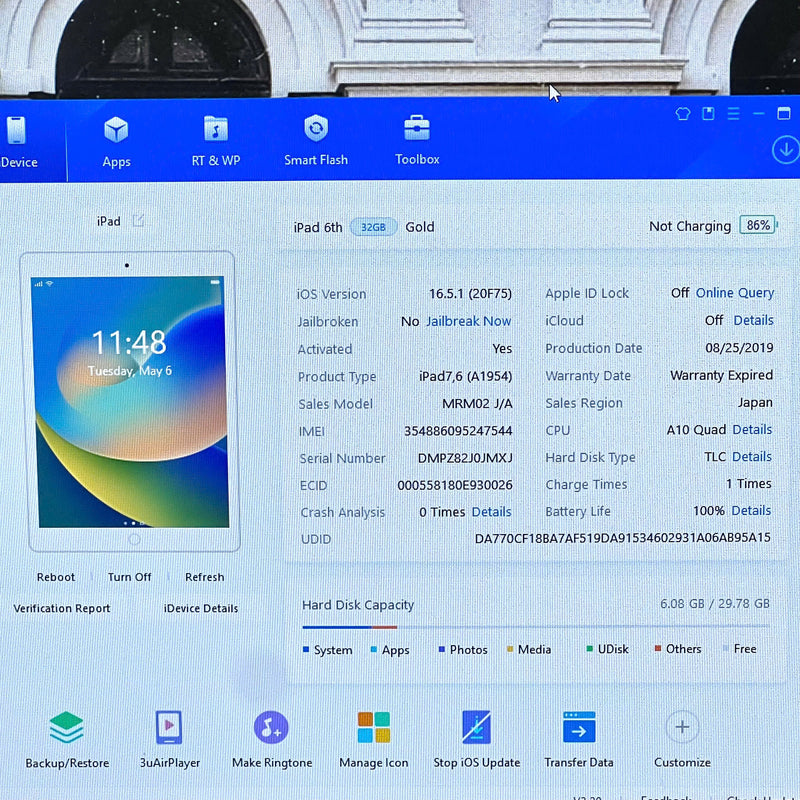 IPad Gen 6 9.7in 32GB Vàng 4G + Wifi 98% pin 100% ( Đã thay pin )