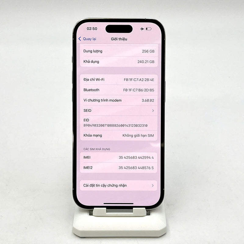 iPhone 14 Pro 256GB Bạc 98% pin 100% Quốc tế Apple từ BE/A (Đã thay pin, ám mặt lưng, đốm 3x, máy Đức) - HH5944