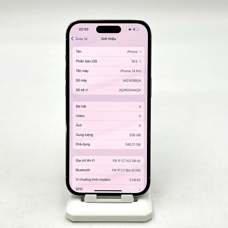 iPhone 14 Pro 256GB Bạc 98% pin 100% Quốc tế Apple từ BE/A (Đã thay pin, ám mặt lưng, đốm 3x, máy Đức) - HH5944