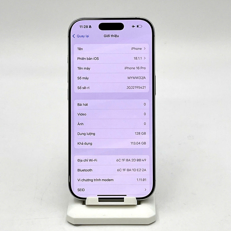 iPhone 16 Pro 128GB Trắng 99% pin 100% Quốc Tế Apple  - HH6376