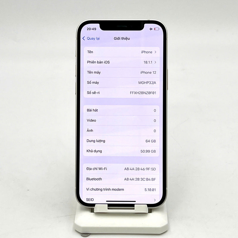 iPhone 12 64GB Trắng 98% pin 85%  Máy đã trả hết tiền mạng dùng như Quốc tế Apple (xước viền) - HH9303