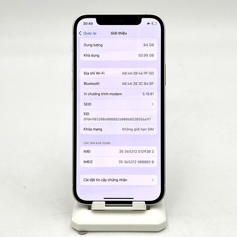 iPhone 12 64GB Trắng 98% pin 85%  Máy đã trả hết tiền mạng dùng như Quốc tế Apple (xước viền) - HH9303