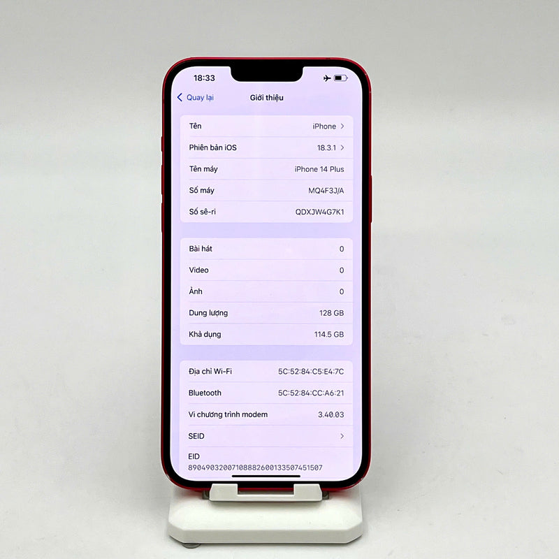 iPhone 14 Plus 128GB Đỏ 98% pin 88% Máy đã trả hết tiền mạng dùng như Quốc tế Apple (xước viền) - HH4036