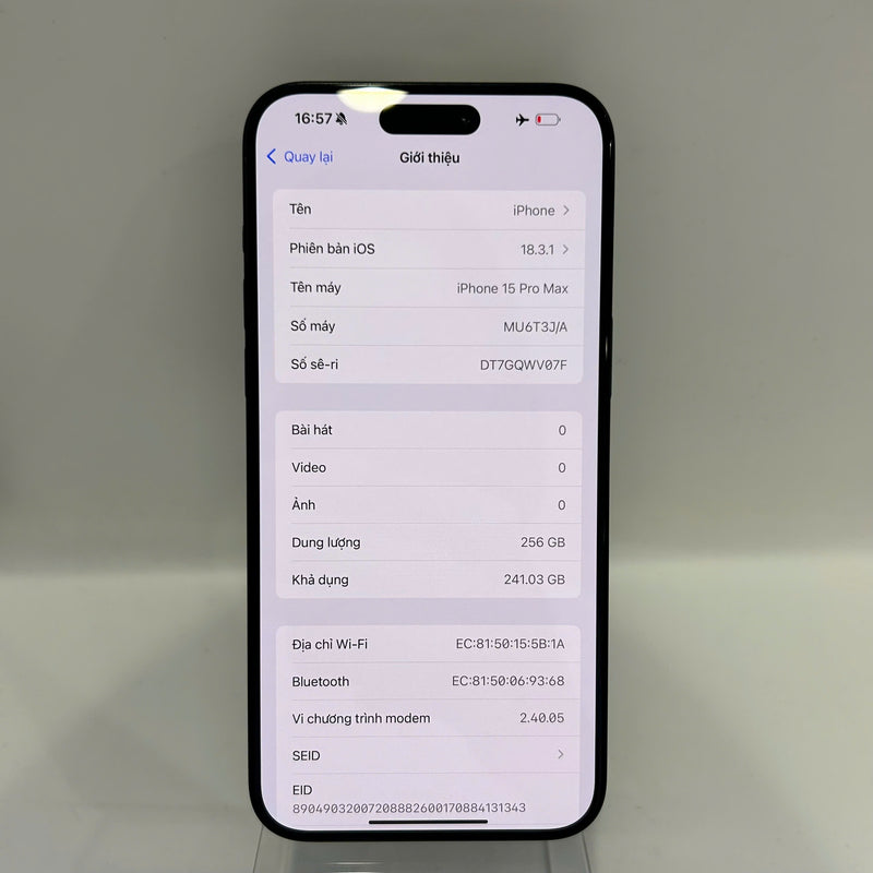 iPhone 15 Pro Max 256GB Xanh Dương 98% pin 88% Máy đã trả hết tiền mạng dùng như Quốc tế Apple (đốm 0.5x) - HH6216