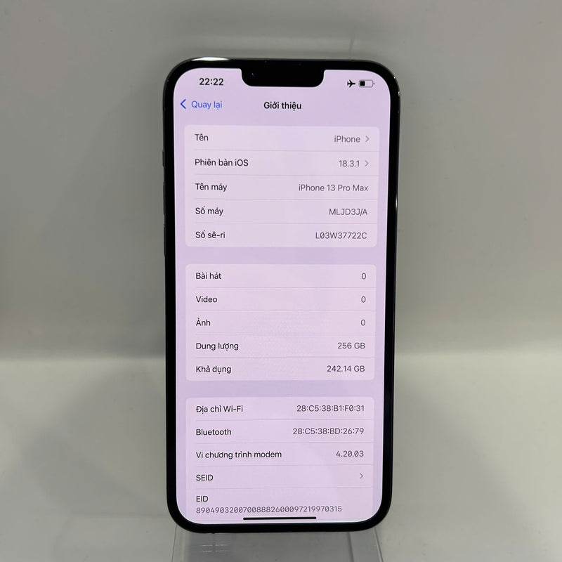 iPhone 13 Pro Max 256GB Xanh Dương 98% pin 87% Máy đã trả hết tiền mạng dùng như Quốc tế Apple (Đốm camera 3x) - HH0054