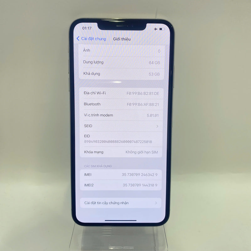 iPhone XS Max 64GB Bạc 98% pin 88%  Máy đã trả hết tiền mạng dùng như Quốc tế Apple (Đã thay pin mới) - HH3429
