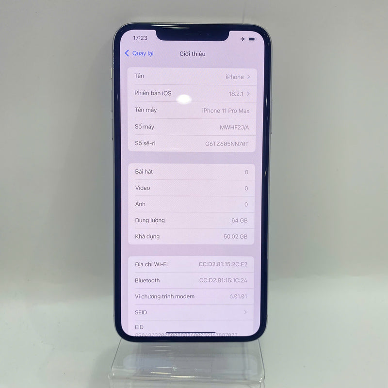iPhone 11 Pro Max 64GB Bạc 98% pin 89% Máy đã trả hết tiền mạng dùng như Quốc tế Apple (Đốm camera 1x - Xước viền) - HH6524