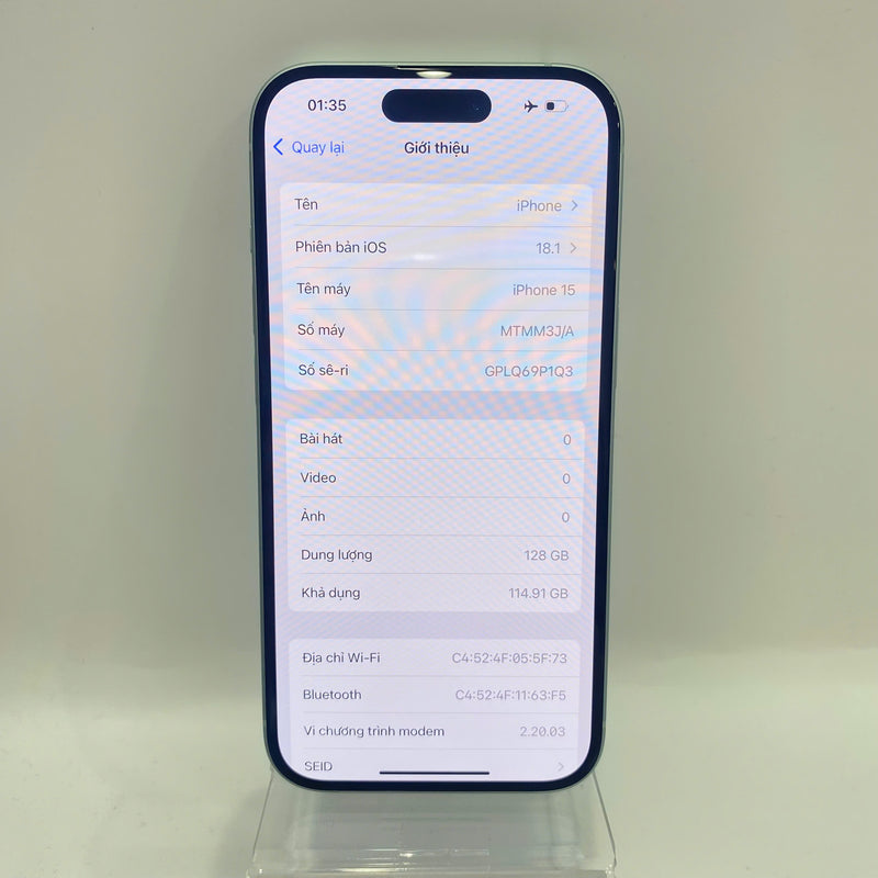 iPhone 15 128GB Xanh Lá 98% pin 93%  Quốc Tế Apple  - HH9619