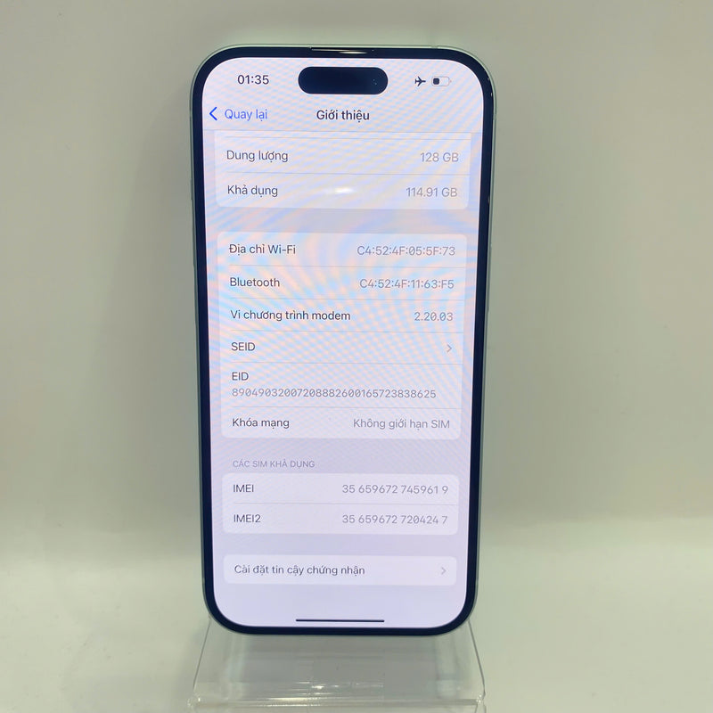 iPhone 15 128GB Xanh Lá 98% pin 93%  Quốc Tế Apple  - HH9619