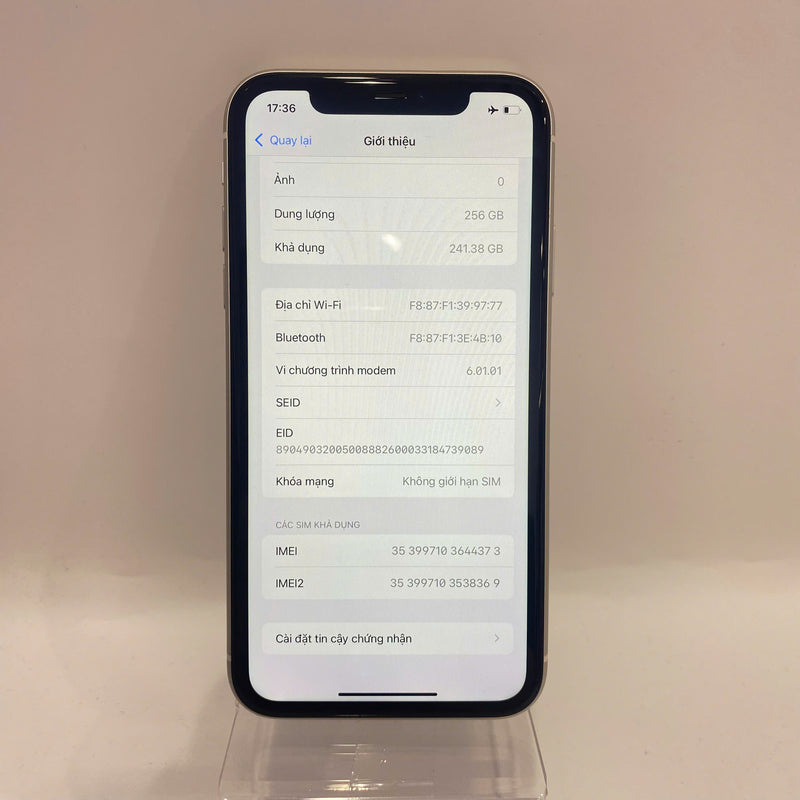 iPhone 11 256GB Trắng 98% pin 87% Quốc Tế Apple (Pin linh kiện chính hãng - Xước viền) - HH4373
