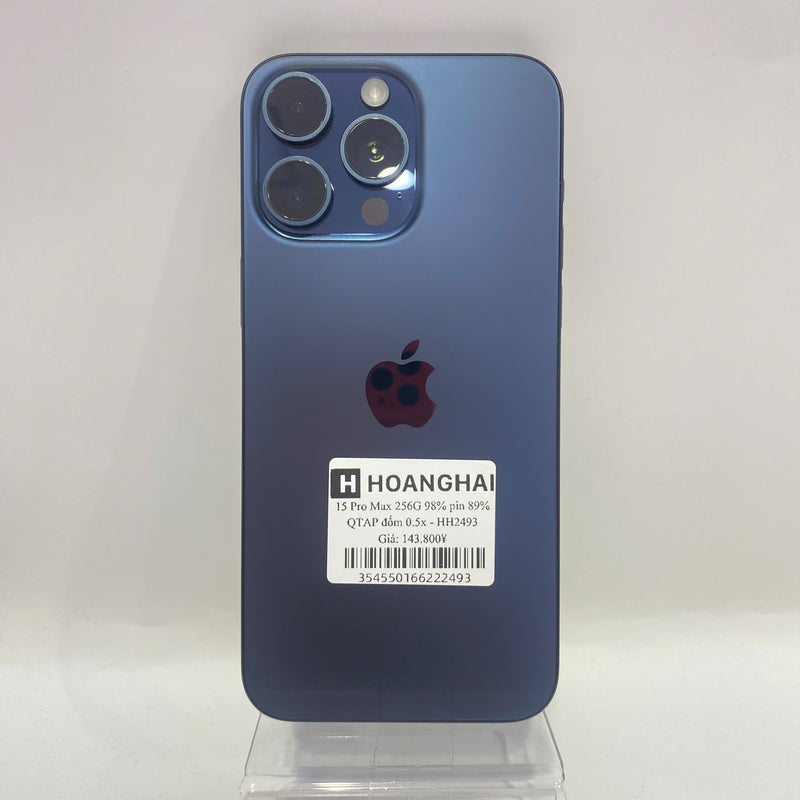 iPhone 15 Pro Max 256GB Xanh Dương 98% pin 89% Quốc tế Apple (Đốm camera 0.5x) - HH2493