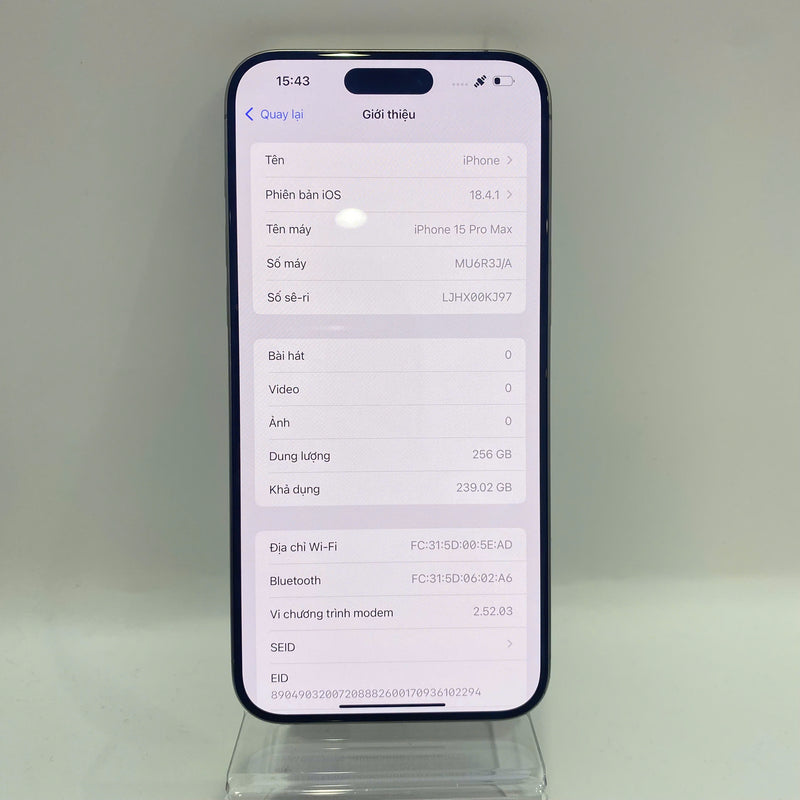 iPhone 15 Pro Max 256GB Tự nhiên 98% pin 87% Quốc tế Apple (Xước màn) - HH2926