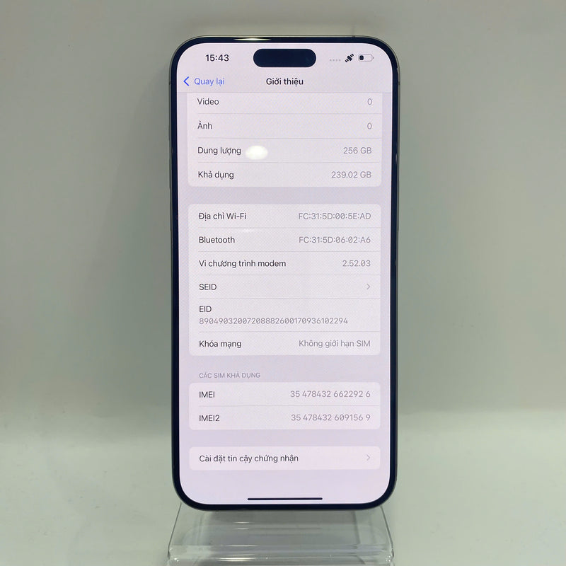 iPhone 15 Pro Max 256GB Tự nhiên 98% pin 87% Quốc tế Apple (Xước màn) - HH2926
