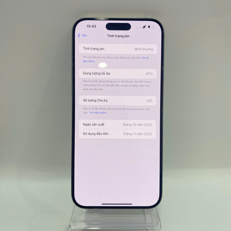 iPhone 15 Pro Max 256GB Tự nhiên 98% pin 87% Quốc tế Apple (Xước màn) - HH2926