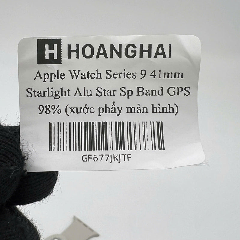 Apple Watch Series 9 41mm 98% GPS Starlight Aluminum Case with Starlight Sport Band (Xước phẩy màn hình)