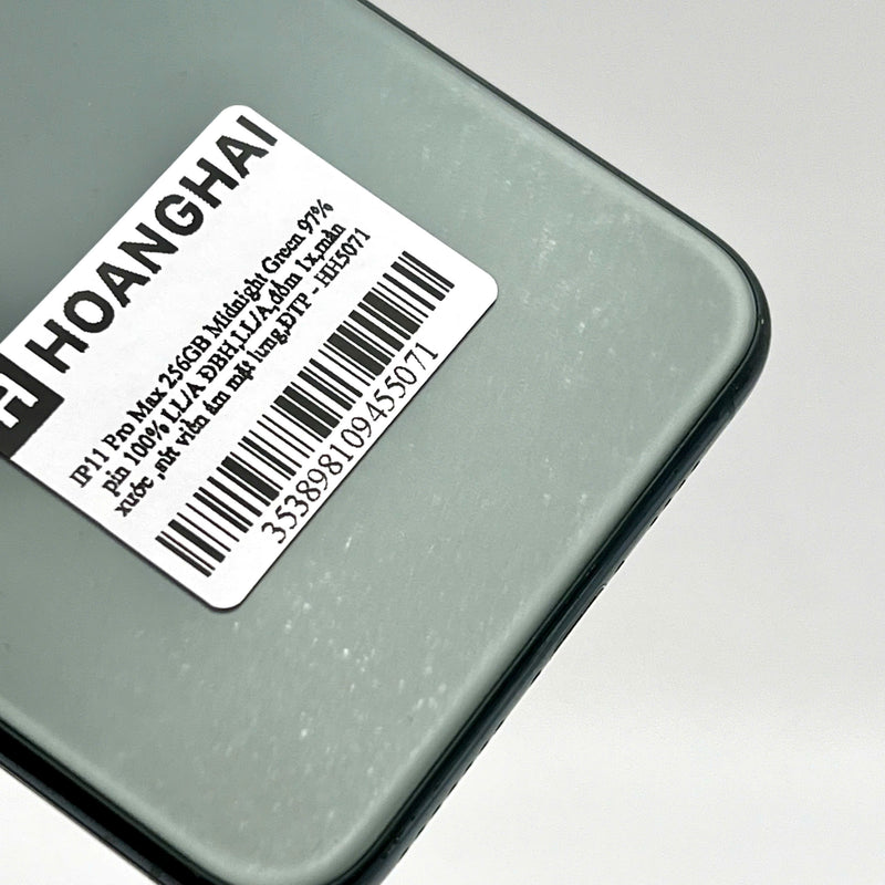 iPhone 11 Pro Max 256GB Xanh lá 97% pin 100% ĐBH Quốc Tế Apple bản Mỹ ,LL/A(Đã thay pin - Đốm camera 1x,màn xước ,sứt viền ám mặt lưng) - HH5071