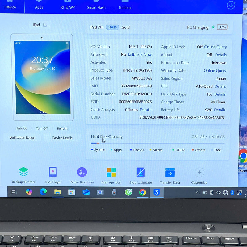 Ipad Gen 7 10.2in Vàng 128GB 4G + Wifi 98% pin 92% Quốc tế từ Apple (Lưng móp) - HH0349