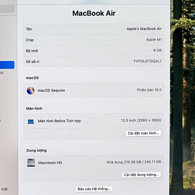 Macbook Air 2020 13" Bạc M1/ RAM 8GB/SSD 256GB 98% sạc 21 lần - BPTN