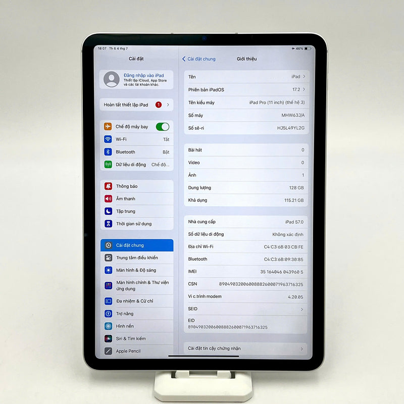 iPad Pro 2021 11in 128GB Bạc 5G + Wifi 98% pin từ 90% Từ SB (màn xước)