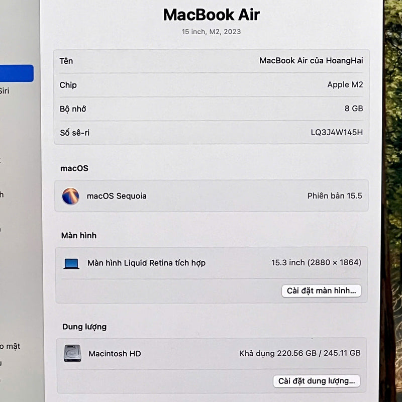 Macbook Air 2023 15.3in Đen Apple M2/RAM 8GB/SSD 256GB 98% Pin 94% BPΤN (Sạc 39 lần)