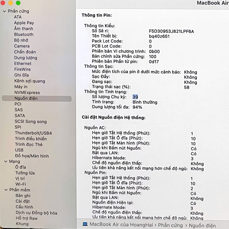 Macbook Air 2023 15.3in Đen Apple M2/RAM 8GB/SSD 256GB 98% Pin 94% BPΤN (Sạc 39 lần)