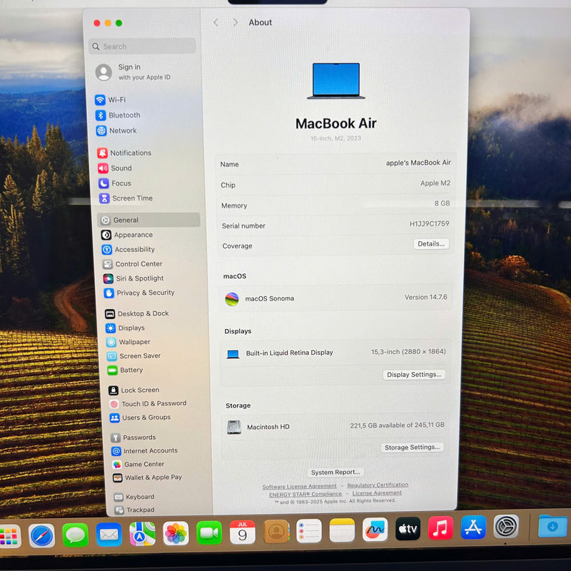 Macbook Air 2023 15.3in Đen Apple M2/ RAM 8GB/ SSD 256GB 98% Pin 94% BPΤN (Sạc 87 lần)