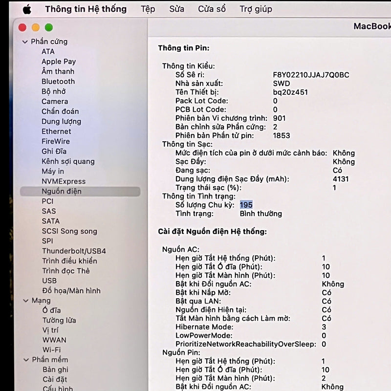 MacBook Pro 2020 13.3in Xám Intel Core i5/ RAM 16GB/ SSD 512GB 98% pin 81% Sạc 195 lần BPTN