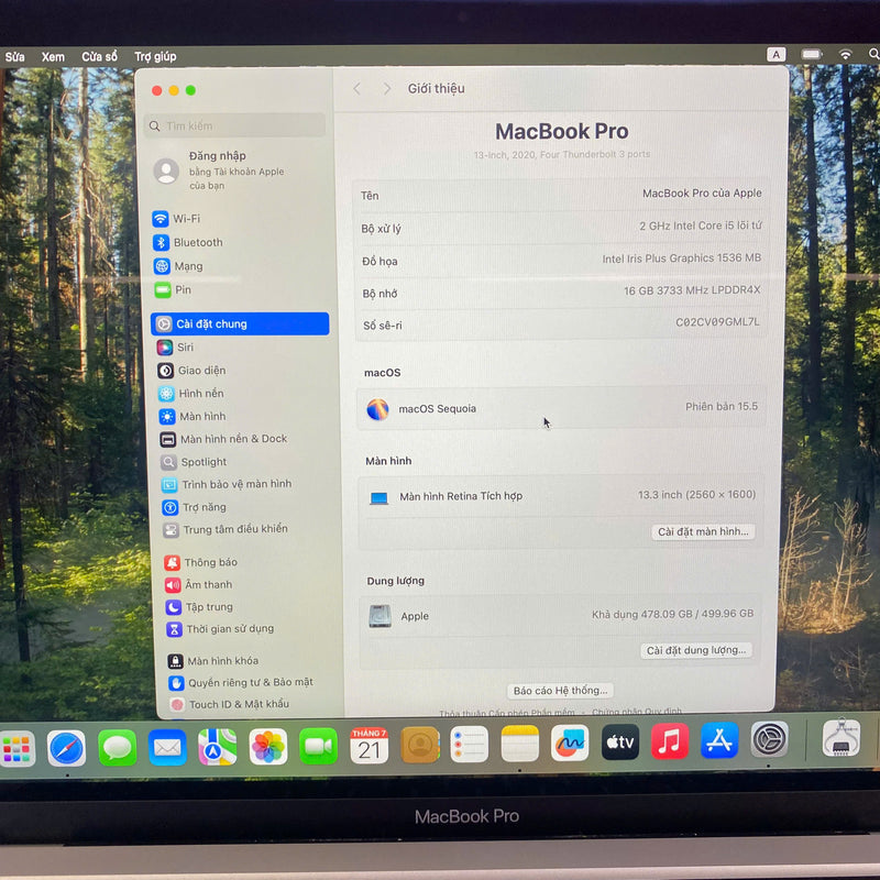 MacBook Pro 2020 13.3in Bạc Intel Core i5/ RAM 16GB/ SSD 512GB 98% Sạc 92 lần BPTN