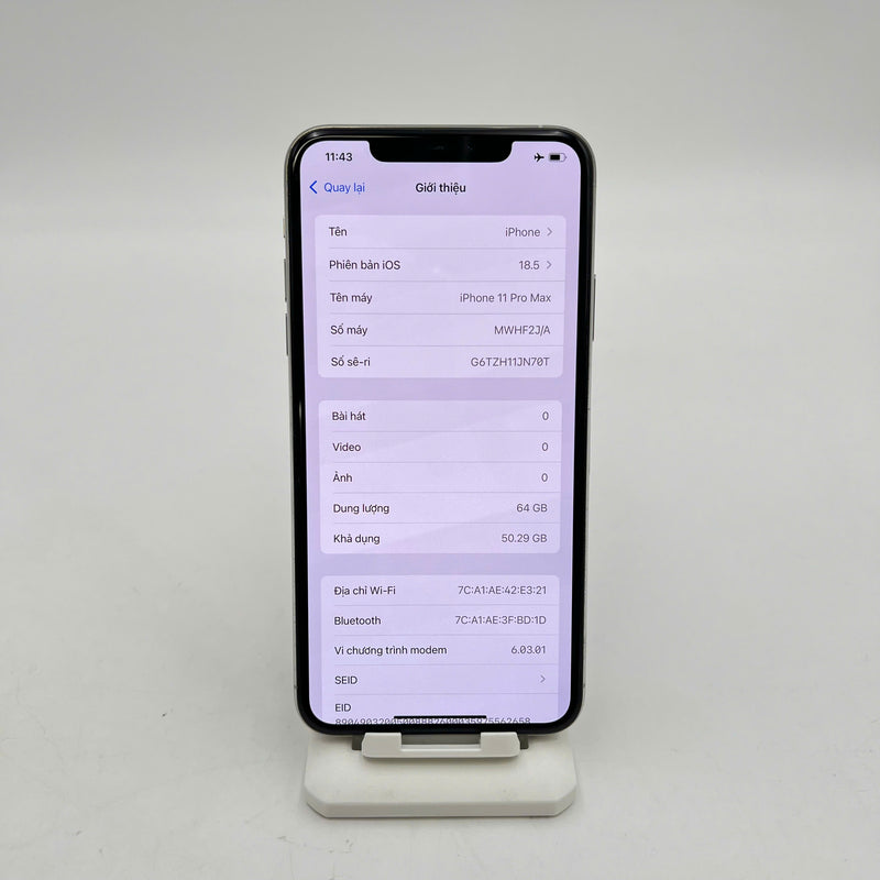 iPhone 11 Pro Max 64GB Bạc 98% pin 100% Máy đã trả hết tiền mạng dùng như Quốc tế Apple (Đã thay pin - Xước viền) - HH2676