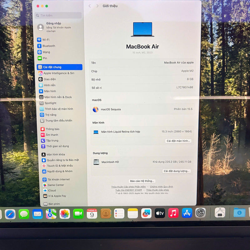 Macbook Air 2023 15in Đen Apple M2/ RAM 8GB/ SSD 256GB 98% FB BPTA (Sạc 57 lần)
