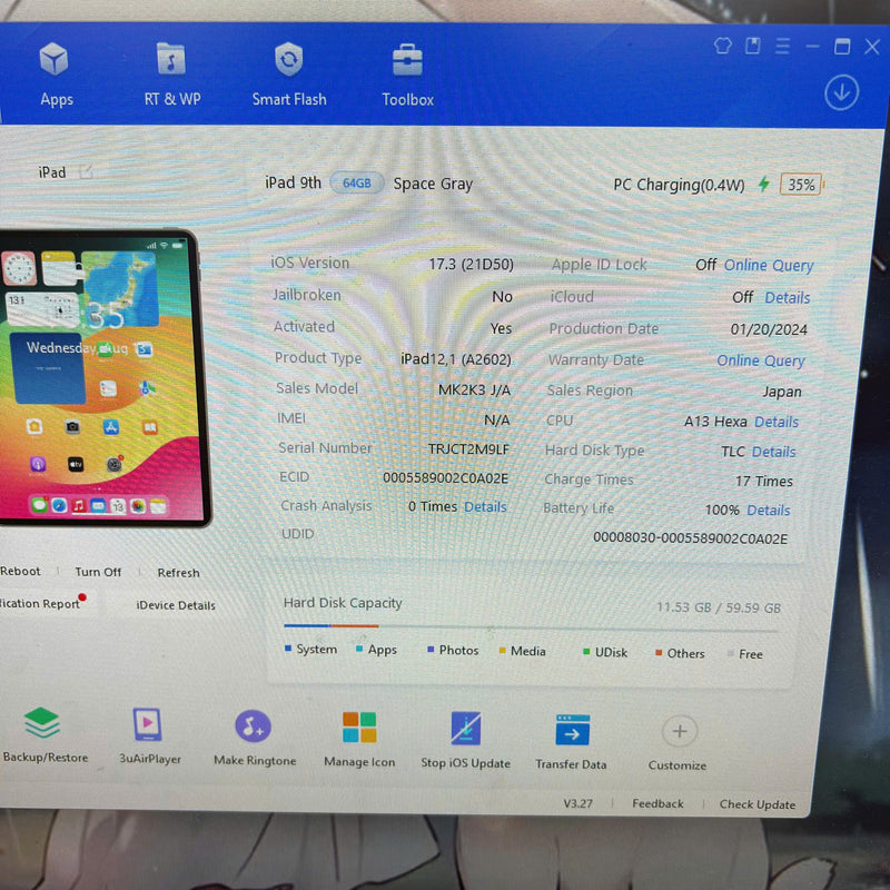 iPad Gen 9 10.2" 64GB Xám Wifi 98% pin 100% (sạc 17 lần)