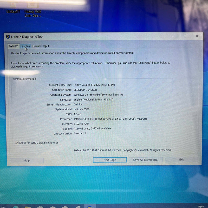 Dell Latitude 3500 15.6in i5 8365U/RAM 8GB/SSD 256GB BPTN Màn hình cảm ứng Likenew (Đã thay pin mới)