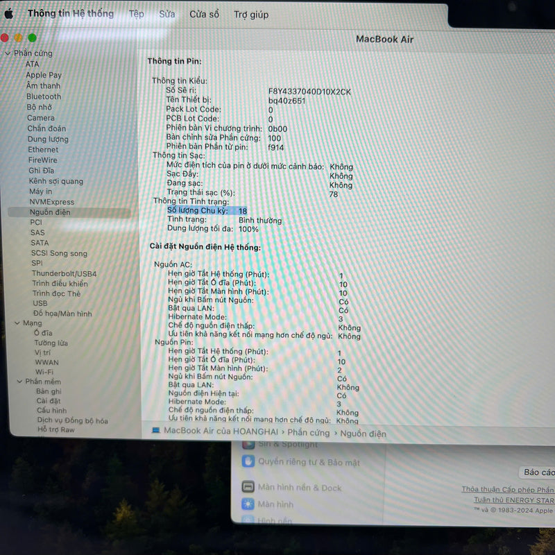 Macbook Air 2022 13.6in Bạc Apple M2/ RAM 8GB/ SSD 256GB 99% pin 100% sạc 18 lần BPTN FB